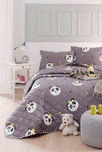 Покрывало стеганое с наволочками Enlora Home Kral Panda Gri серый 240х225