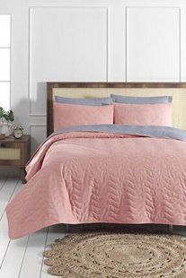 Покривало стьобане з наволочками Eponj Home Maxicolor pudra пудровий 200x220