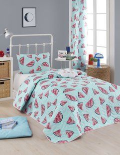 Покривало стьобане з наволочкою Eponj Home Karpuz a.mavi блакитний 160x220